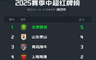 中超上半程紅牌：國安領(lǐng)跑，山東次之，海牛第三